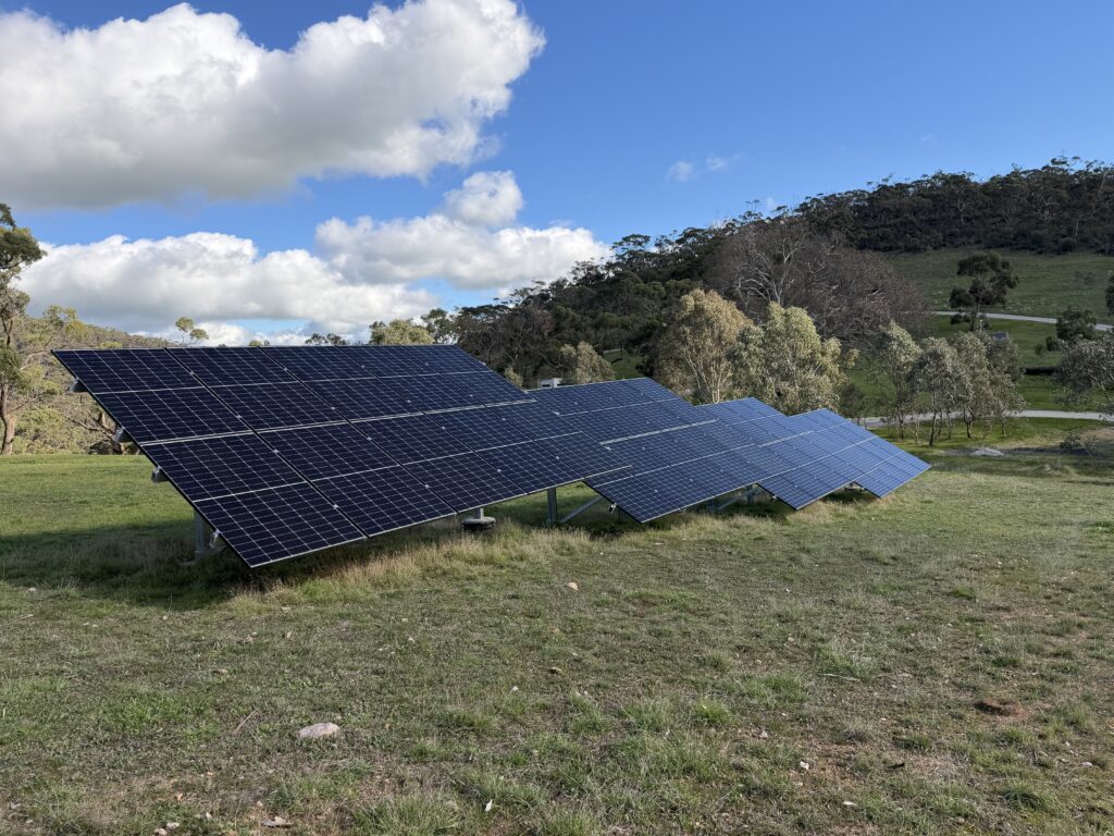 Solar panels powering the off-grid tiny houses at Kaiser Ridge eco stay
